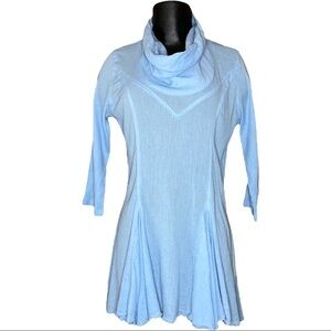 C.M.C. | Blue Tunic Crinkle Gauze Cowl Neck Cotton S